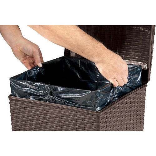 Outdoor Resin Wicker Waste Basket Trash Can with Liner Keter Pacific 30 Gal 